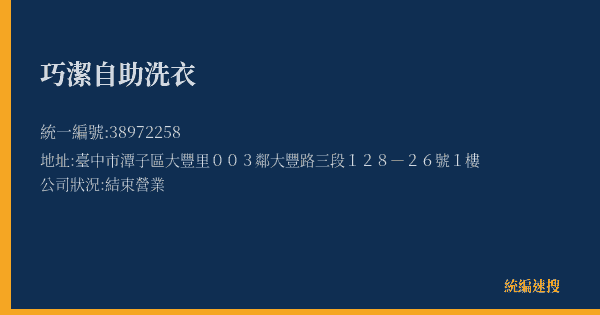 巧潔自助洗衣的照片-統編 38972258(臺中市) 公司登記資料與營業項目詳細圖表