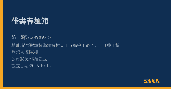 佳壽春麵館的照片-統編 38989737(苗栗縣) 公司登記資料與營業項目詳細圖表