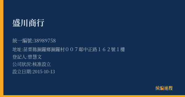 盛川商行的照片-統編 38989758(苗栗縣) 公司登記資料與營業項目詳細圖表
