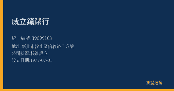 威立鐘錶行的照片-統編 39099108(新北市) 公司登記資料與營業項目詳細圖表