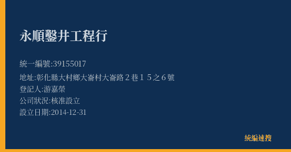 永順鑿井工程行的照片-統編 39155017(彰化縣) 公司登記資料與營業項目詳細圖表