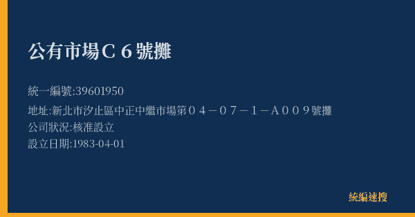 公有市場C6號攤的照片-統編 39601950(新北市) 公司登記資料與營業項目詳細圖表