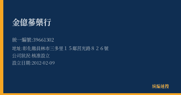 金億蔘藥行的照片-統編 39661302(彰化縣) 公司登記資料與營業項目詳細圖表