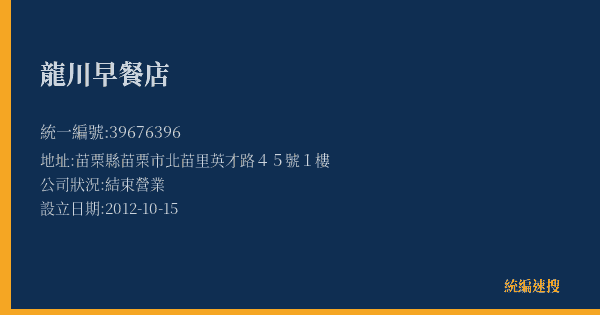 龍川早餐店的照片-統編 39676396(苗栗縣) 公司登記資料與營業項目詳細圖表
