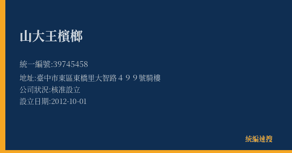 山大王檳榔的照片-統編 39745458(臺中市) 公司登記資料與營業項目詳細圖表