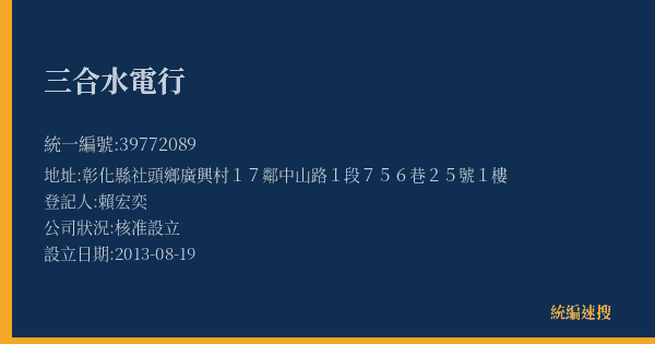 三合水電行的照片-統編 39772089(彰化縣) 公司登記資料與營業項目詳細圖表