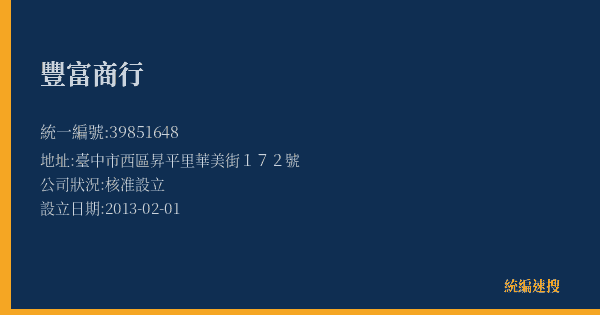 豐富商行的照片-統編 39851648(臺中市) 公司登記資料與營業項目詳細圖表