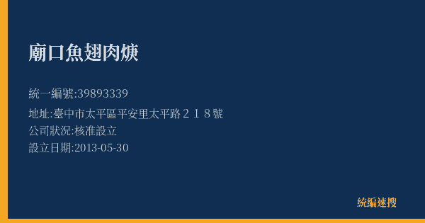 廟口魚翅肉焿的照片-統編 39893339(臺中市) 公司登記資料與營業項目詳細圖表