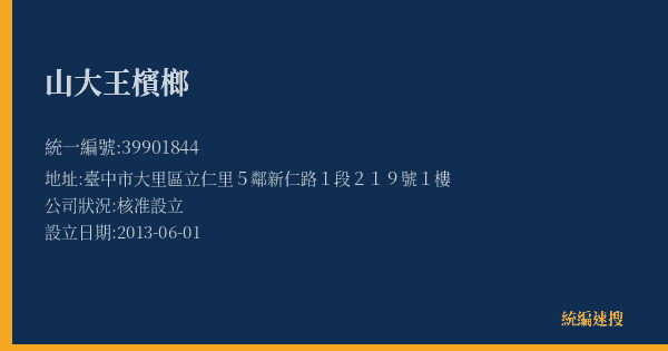 山大王檳榔的照片-統編 39901844(臺中市) 公司登記資料與營業項目詳細圖表