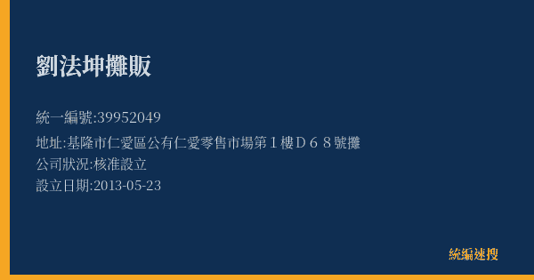 劉法坤攤販的照片-統編 39952049(基隆市) 公司登記資料與營業項目詳細圖表