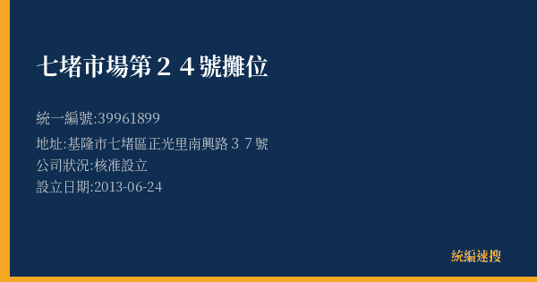 七堵市場第24號攤位的照片-統編 39961899(基隆市) 公司登記資料與營業項目詳細圖表