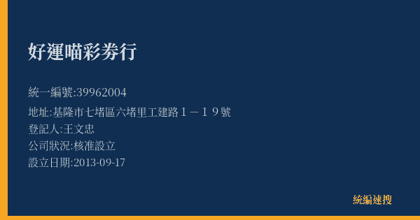 好運喵彩劵行的照片-統編 39962004(基隆市) 公司登記資料與營業項目詳細圖表