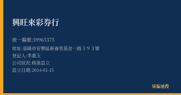 興旺來彩券行的照片-統編 39965375(基隆市) 公司登記資料與營業項目詳細圖表