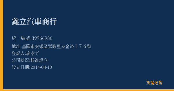 鑫立汽車商行的照片-統編 39966986(基隆市) 公司登記資料與營業項目詳細圖表