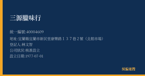 三源臘味行的照片-統編 40004609(宜蘭縣) 公司登記資料與營業項目詳細圖表