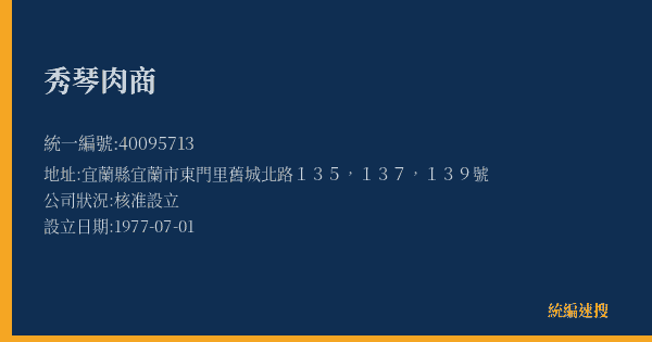秀琴肉商的照片-統編 40095713(宜蘭縣) 公司登記資料與營業項目詳細圖表