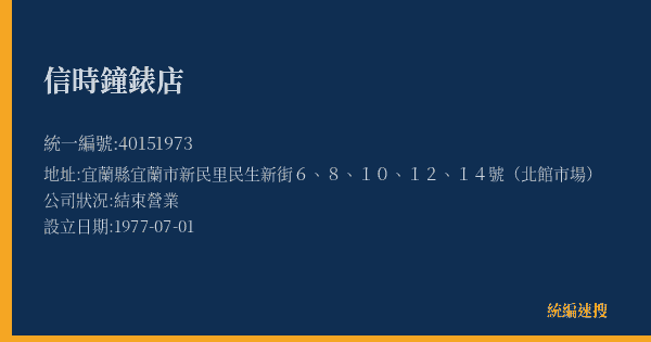 信時鐘錶店的照片-統編 40151973(宜蘭縣) 公司登記資料與營業項目詳細圖表
