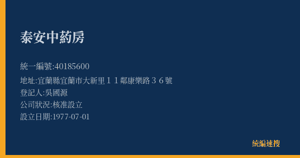 泰安中葯房的照片-統編 40185600(宜蘭縣) 公司登記資料與營業項目詳細圖表