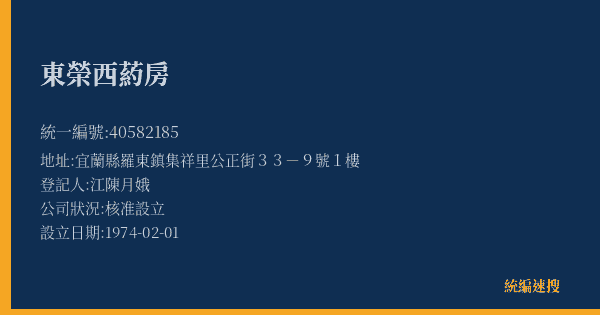 東榮西葯房的照片-統編 40582185(宜蘭縣) 公司登記資料與營業項目詳細圖表