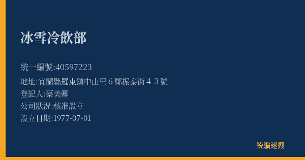 冰雪冷飲部的照片-統編 40597223(宜蘭縣) 公司登記資料與營業項目詳細圖表