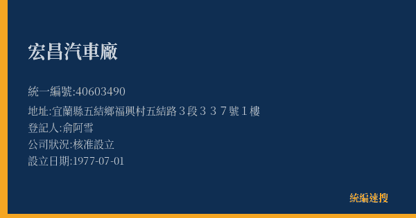 宏昌汽車廠的照片-統編 40603490(宜蘭縣) 公司登記資料與營業項目詳細圖表