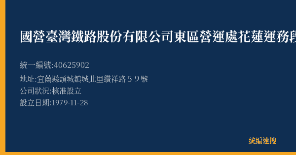 國營臺灣鐵路股份有限公司東區營運處花蓮運務段頭城站的照片-統編 40625902(宜蘭縣) 公司登記資料與營業項目詳細圖表