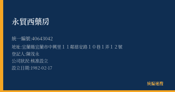 永貿西藥房的照片-統編 40643042(宜蘭縣) 公司登記資料與營業項目詳細圖表