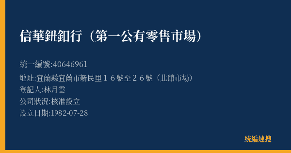 信華鈕釦行(第一公有零售市場)的照片-統編 40646961(宜蘭縣) 公司登記資料與營業項目詳細圖表