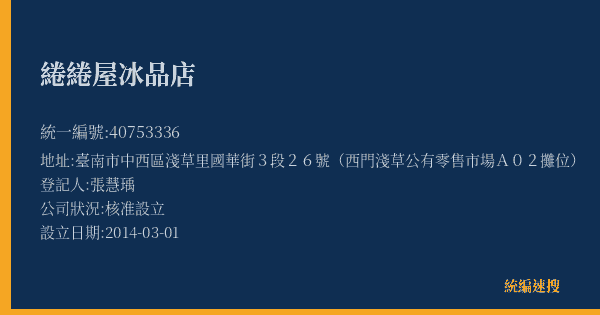 綣綣屋冰品店的照片-統編 40753336(臺南市) 公司登記資料與營業項目詳細圖表