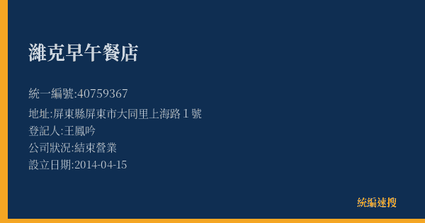 濰克早午餐店的照片-統編 40759367(屏東縣) 公司登記資料與營業項目詳細圖表