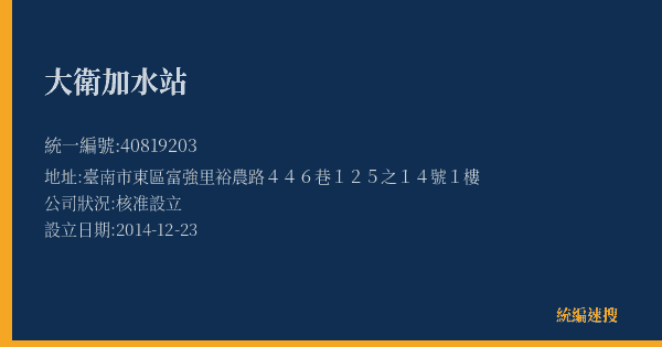 大衛加水站的照片-統編 40819203(臺南市) 公司登記資料與營業項目詳細圖表