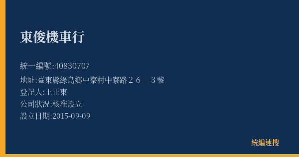 東俊機車行的照片-統編 40830707(臺東縣) 公司登記資料與營業項目詳細圖表