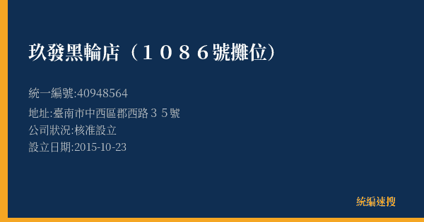 玖發黑輪店(1086號攤位)的照片-統編 40948564(臺南市) 公司登記資料與營業項目詳細圖表