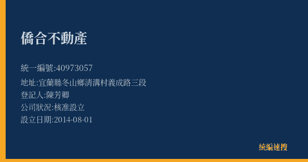 僑合不動產的照片-統編 40973057(宜蘭縣) 公司登記資料與營業項目詳細圖表