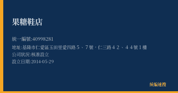果糖鞋店的照片-統編 40998281(基隆市) 公司登記資料與營業項目詳細圖表