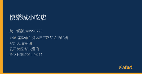 快樂城小吃店的照片-統編 40998775(基隆市) 公司登記資料與營業項目詳細圖表