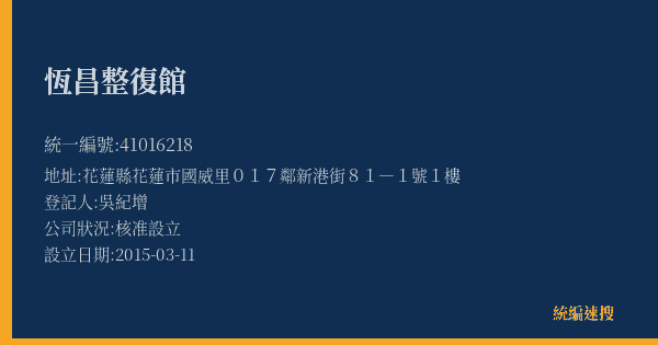 恆昌整復館的照片-統編 41016218(花蓮縣) 公司登記資料與營業項目詳細圖表