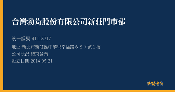 台灣勃肯股份有限公司新莊門市部的照片-統編 41115717(新北市) 公司登記資料與營業項目詳細圖表