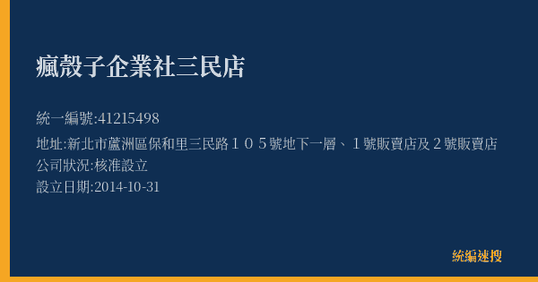瘋殼子企業社三民店的照片-統編 41215498(新北市) 公司登記資料與營業項目詳細圖表