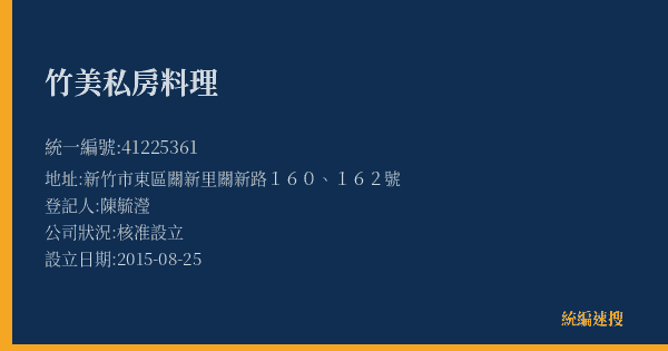 竹美私房料理的照片-統編 41225361(新竹市) 公司登記資料與營業項目詳細圖表