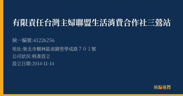 有限責任台灣主婦聯盟生活消費合作社三鶯站的照片-統編 41226256(新北市) 公司登記資料與營業項目詳細圖表