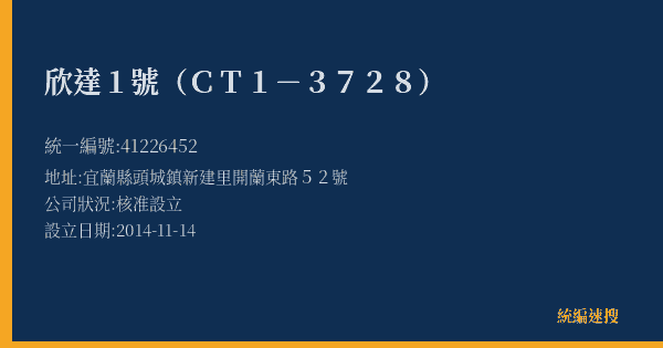 欣達1號(CT1-3728)的照片-統編 41226452(宜蘭縣) 公司登記資料與營業項目詳細圖表