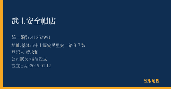 武士安全帽店的照片-統編 41252991(基隆市) 公司登記資料與營業項目詳細圖表