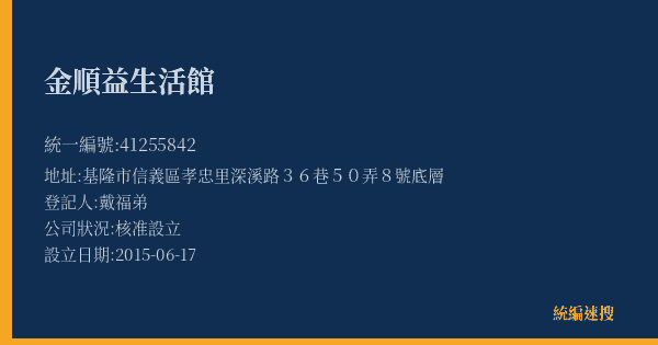 金順益生活館的照片-統編 41255842(基隆市) 公司登記資料與營業項目詳細圖表
