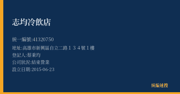 志均冷飲店的照片-統編 41320750(高雄市) 公司登記資料與營業項目詳細圖表