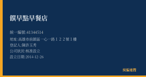 饌早點早餐店的照片-統編 41344514(高雄市) 公司登記資料與營業項目詳細圖表