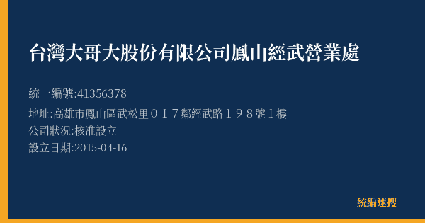 台灣大哥大股份有限公司鳳山經武營業處的照片-統編 41356378(高雄市) 公司登記資料與營業項目詳細圖表