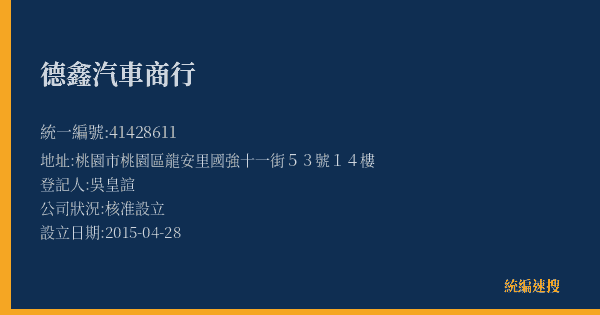 德鑫汽車商行的照片-統編 41428611(桃園市) 公司登記資料與營業項目詳細圖表