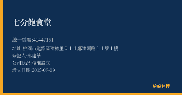 七分飽食堂的照片-統編 41447151(桃園市) 公司登記資料與營業項目詳細圖表