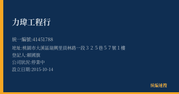 力瑋工程行的照片-統編 41451788(桃園市) 公司登記資料與營業項目詳細圖表
